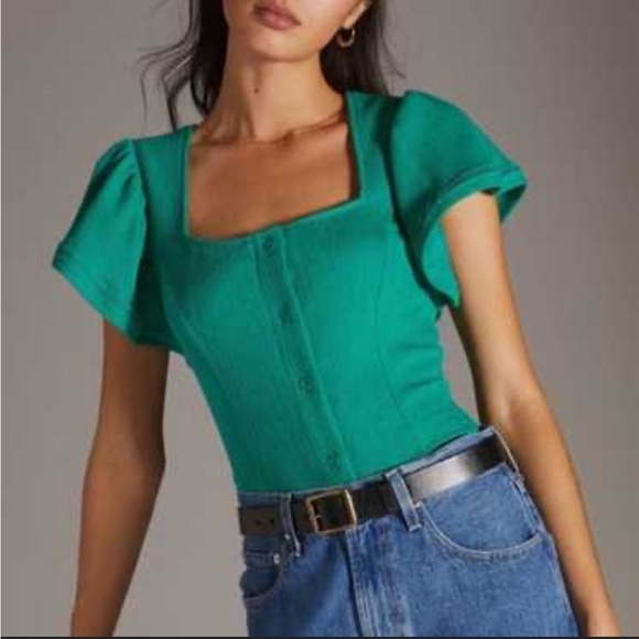 Anthropolgie Dolan Green Left Coast Structured Flutter Top Small - Picture 1 of 11